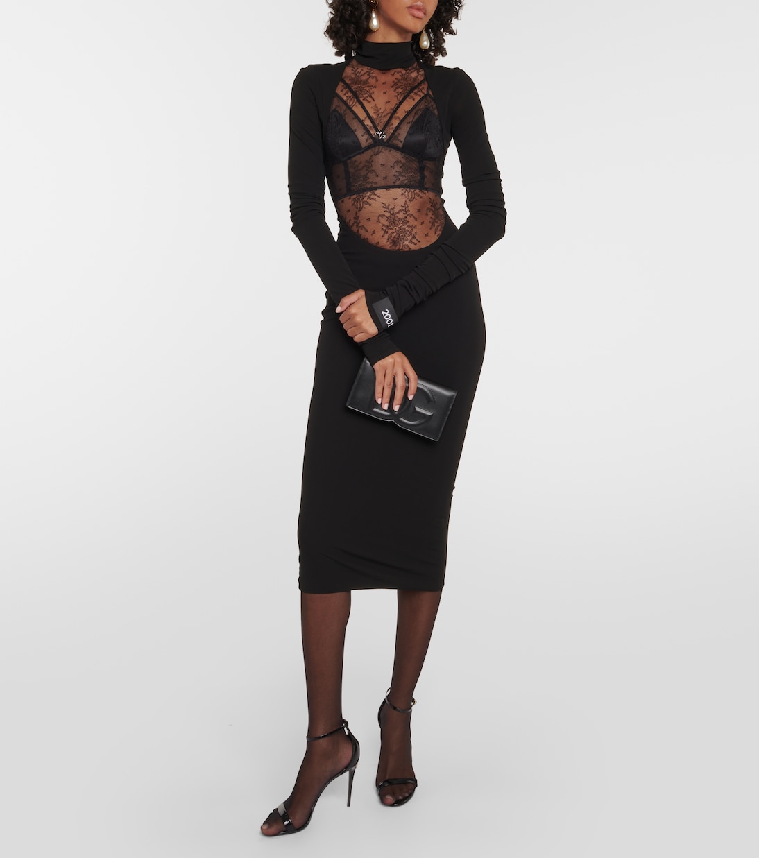 Abito midi in pizzo Chantilly e jersey | Dolce&Gabbana
