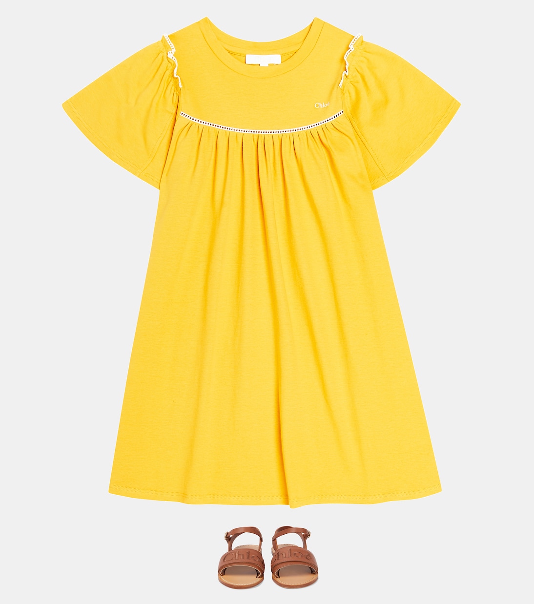 Abito in cotone con volant | Chloé Kids