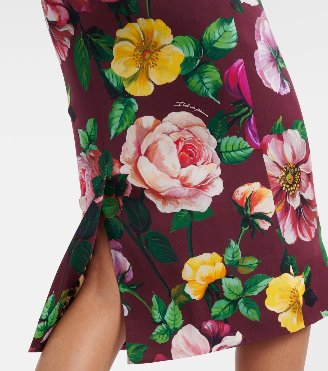 Jupe midi en soie mélangée à fleurs | Dolce&Gabbana