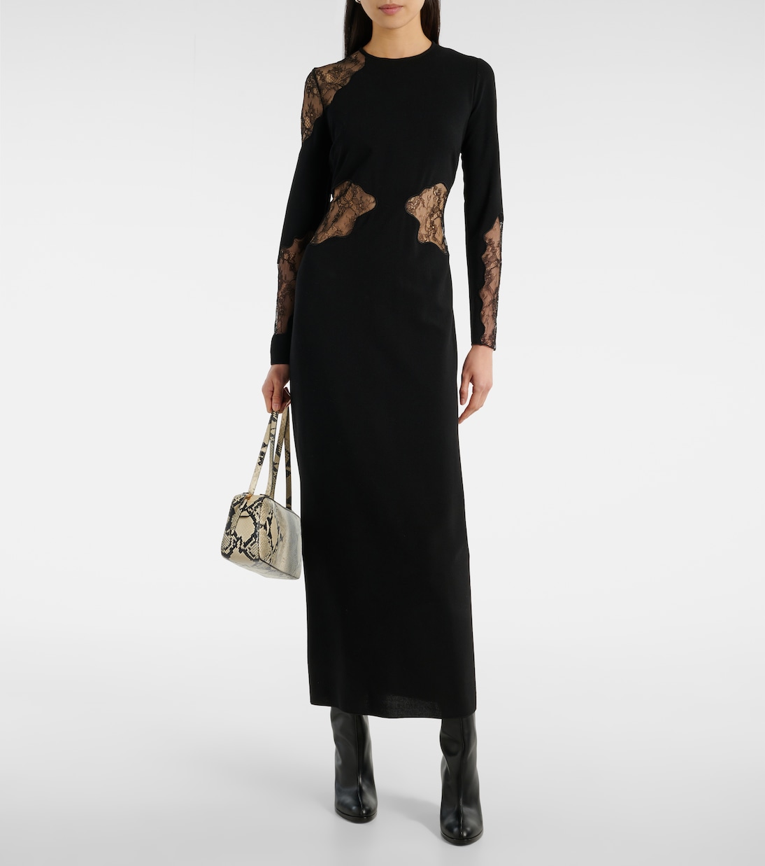 Abito lungo Enziana in crêpe di misto lana con pizzo | Max Mara