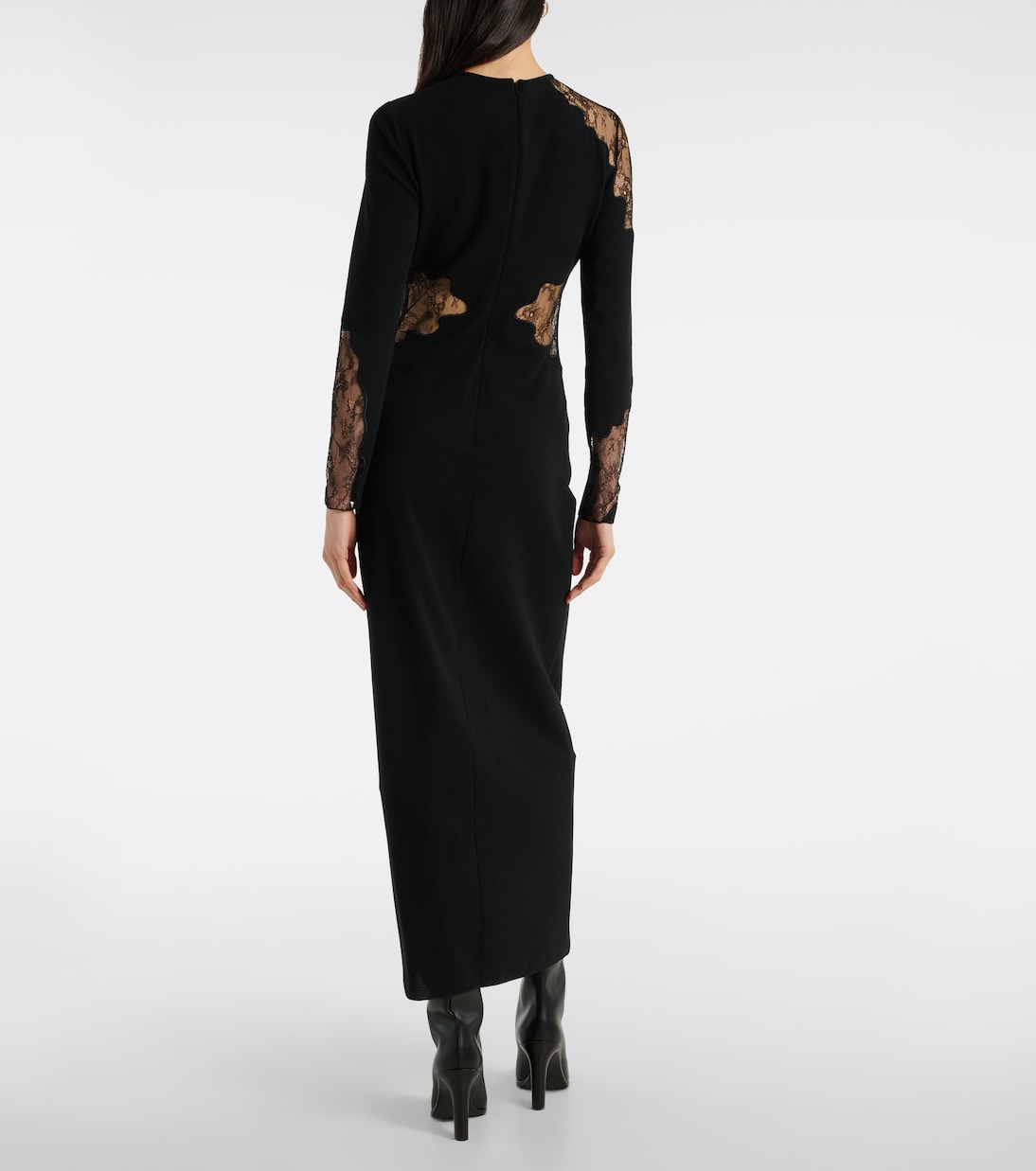 Abito lungo Enziana in crêpe di misto lana con pizzo | Max Mara