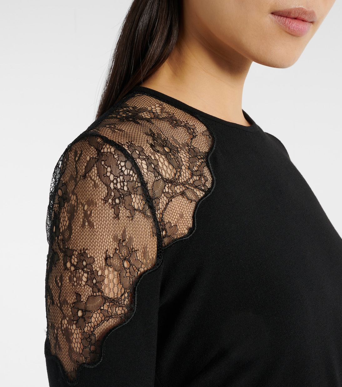 Abito lungo Enziana in crêpe di misto lana con pizzo | Max Mara