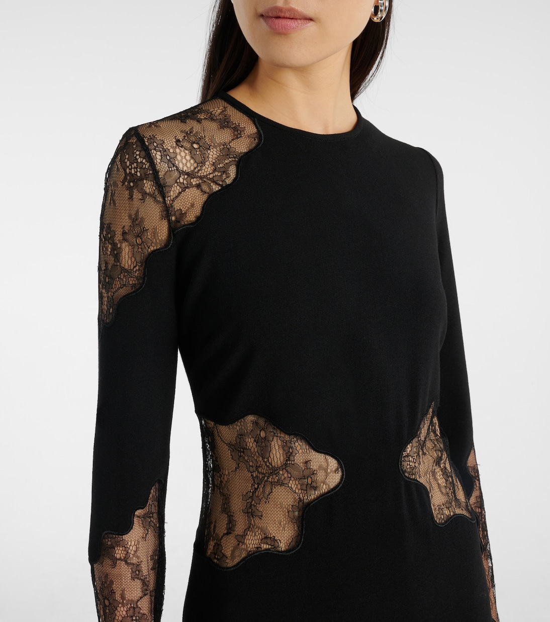 Abito lungo Enziana in crêpe di misto lana con pizzo | Max Mara