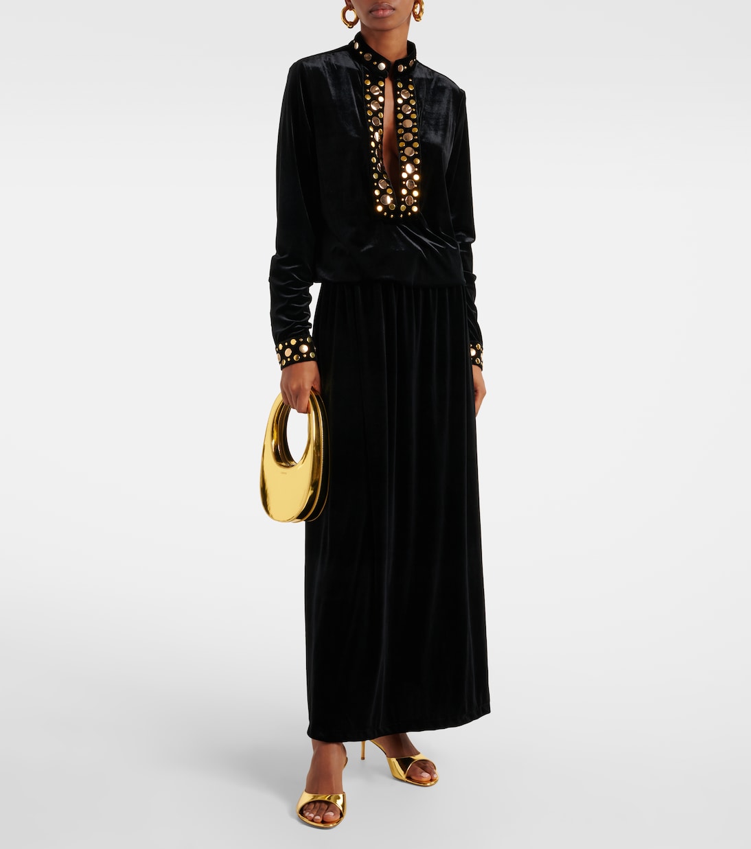 Robe longue Arol en velours à ornements | Dodo Bar Or