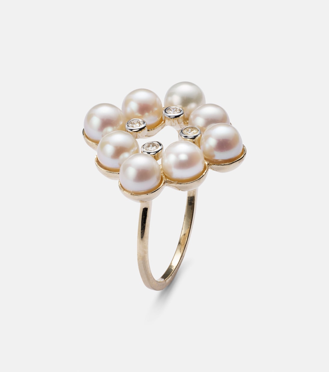 Cluster 14kt gold ring with pearls and diamonds | Mateo
