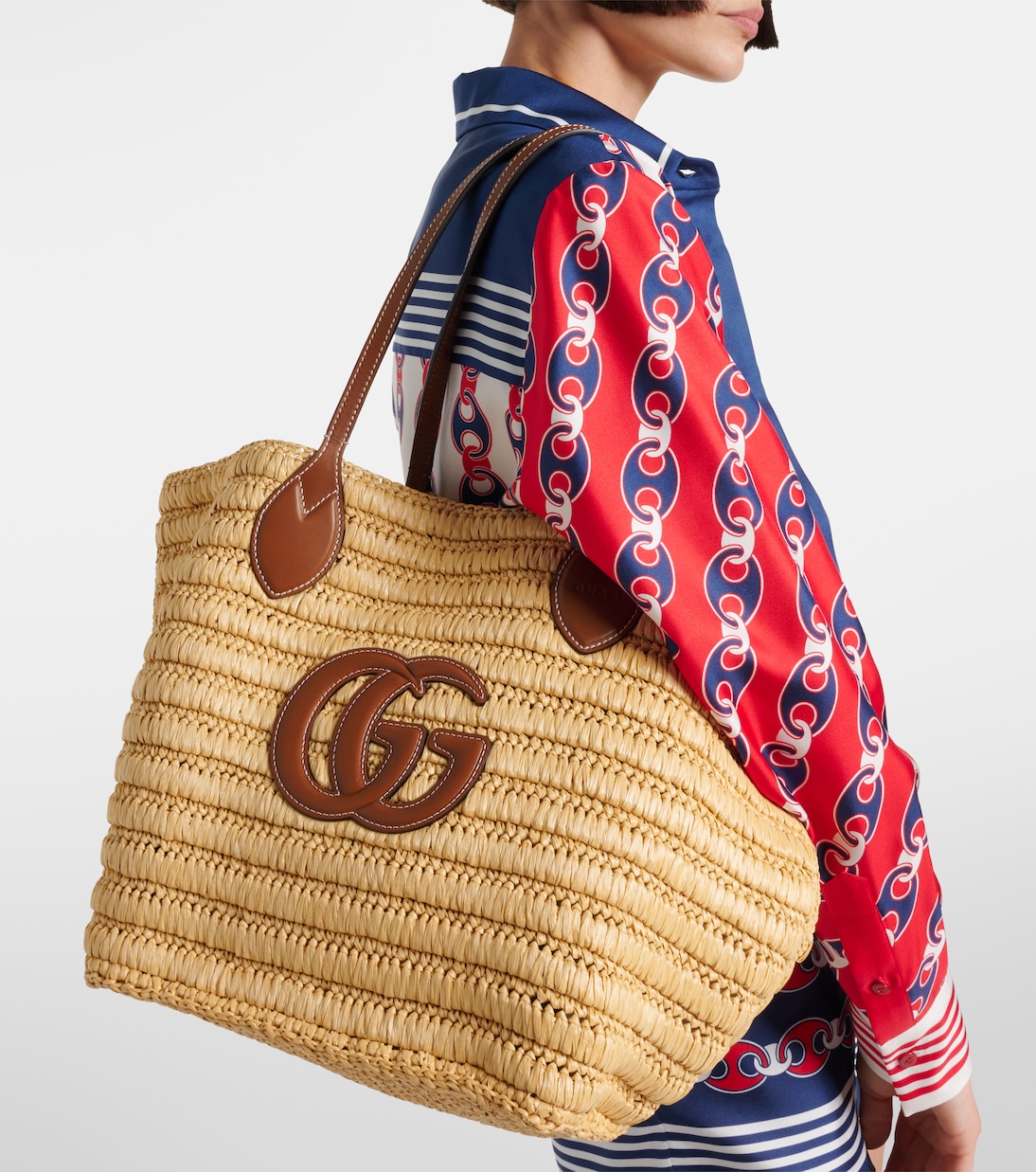 Tote Summer Large aus Raffiabast mit Leder | Gucci