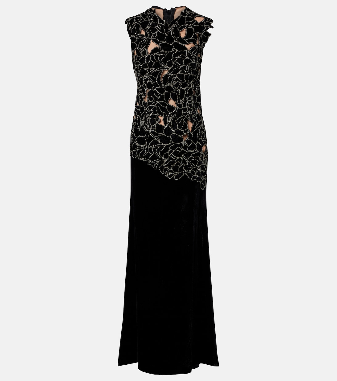 Serisa embellished lace-trimmed velvet gown | Costarellos