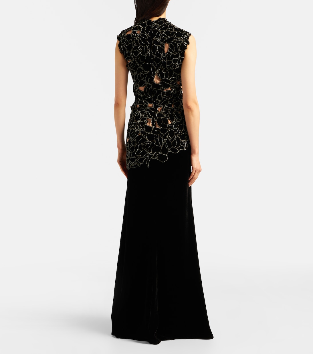 Serisa embellished lace-trimmed velvet gown | Costarellos
