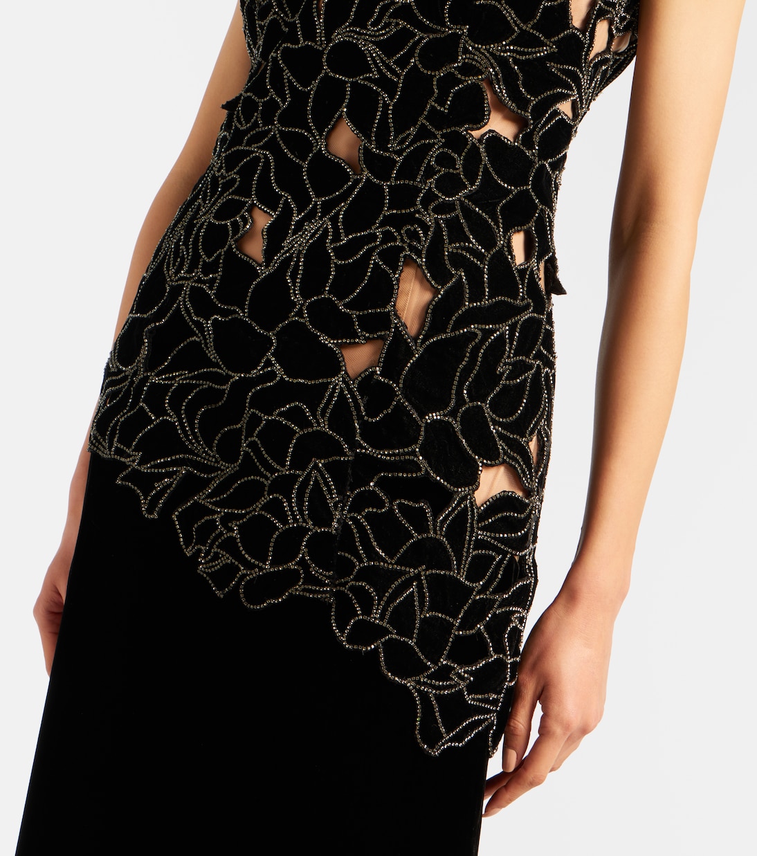 Serisa embellished lace-trimmed velvet gown | Costarellos