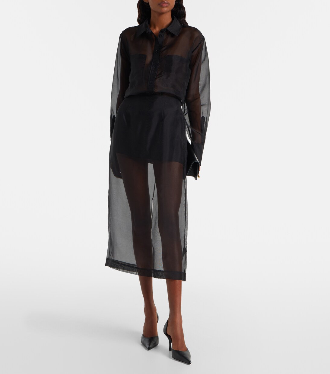 High-Rise-Midirock aus Seidenorganza | Frame