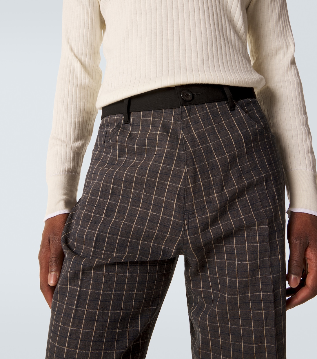 Country checked linen-blend straight pants | Wales Bonner