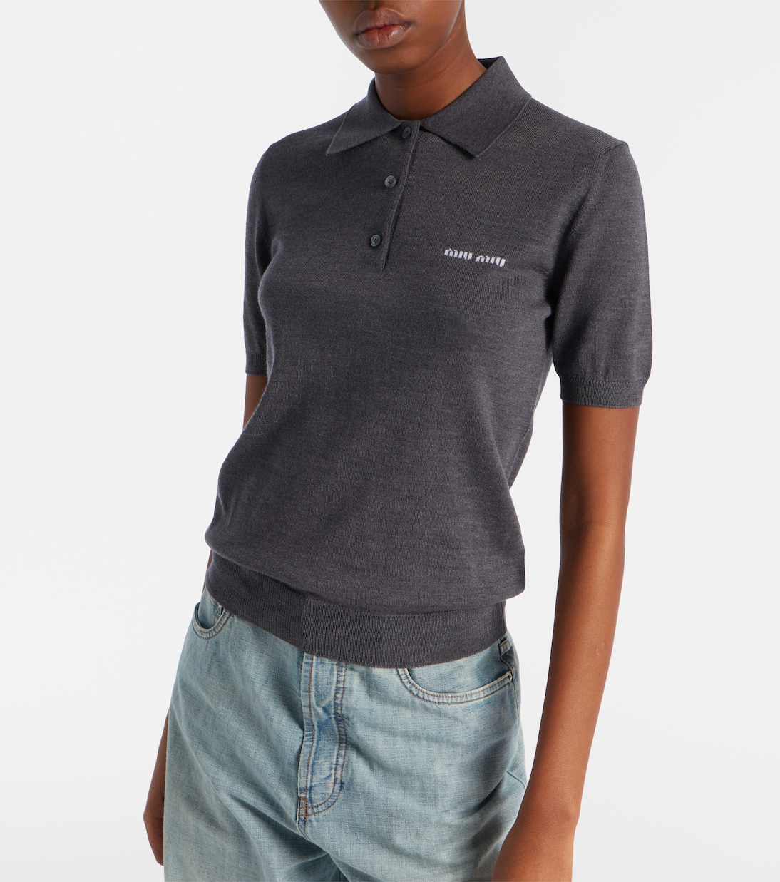 Logo wool polo sweater | Miu Miu