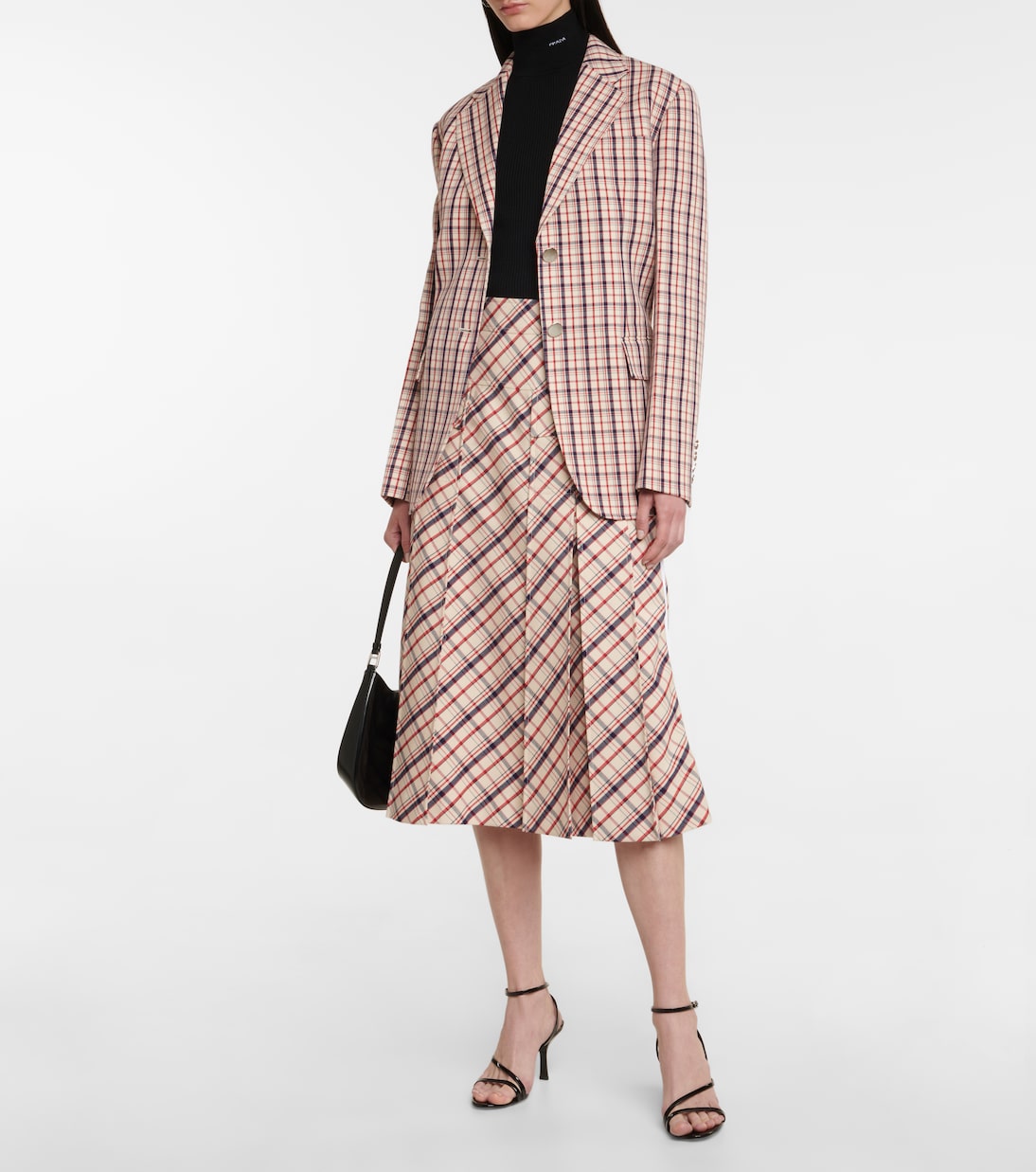 Gonna midi a quadri in lana | Prada