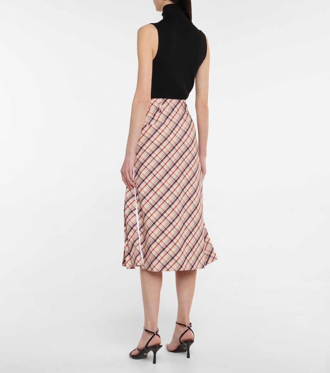 Gonna midi a quadri in lana | Prada