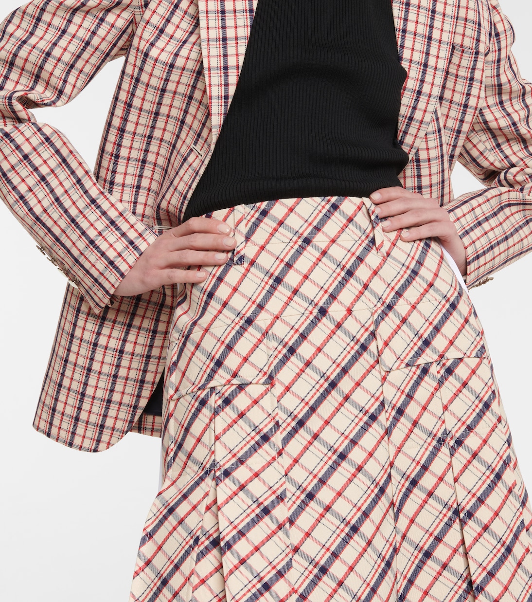 Gonna midi a quadri in lana | Prada