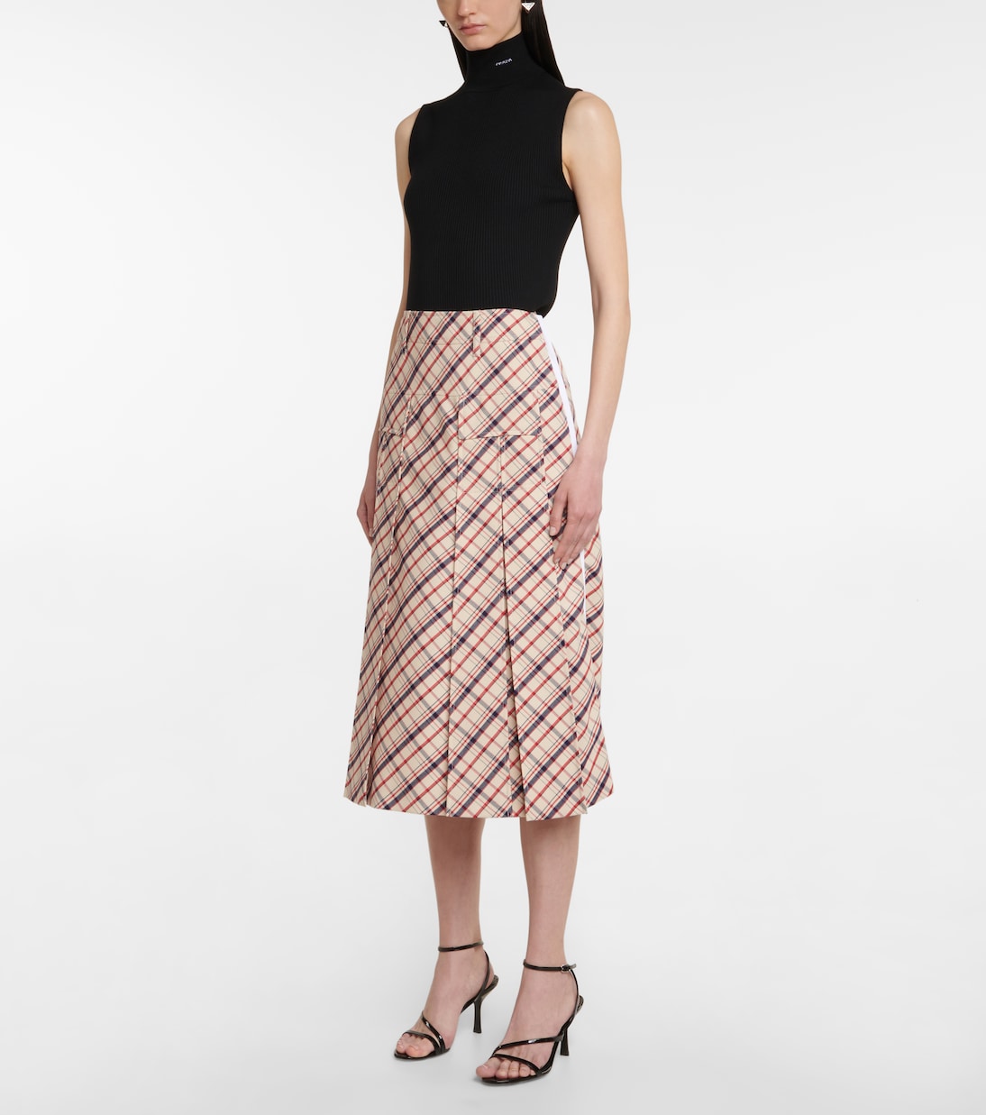 Gonna midi a quadri in lana | Prada