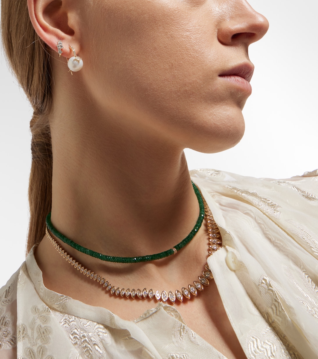 Pendientes Starburst de oro de 14 ct con diamantes y perlas | Sydney Evan