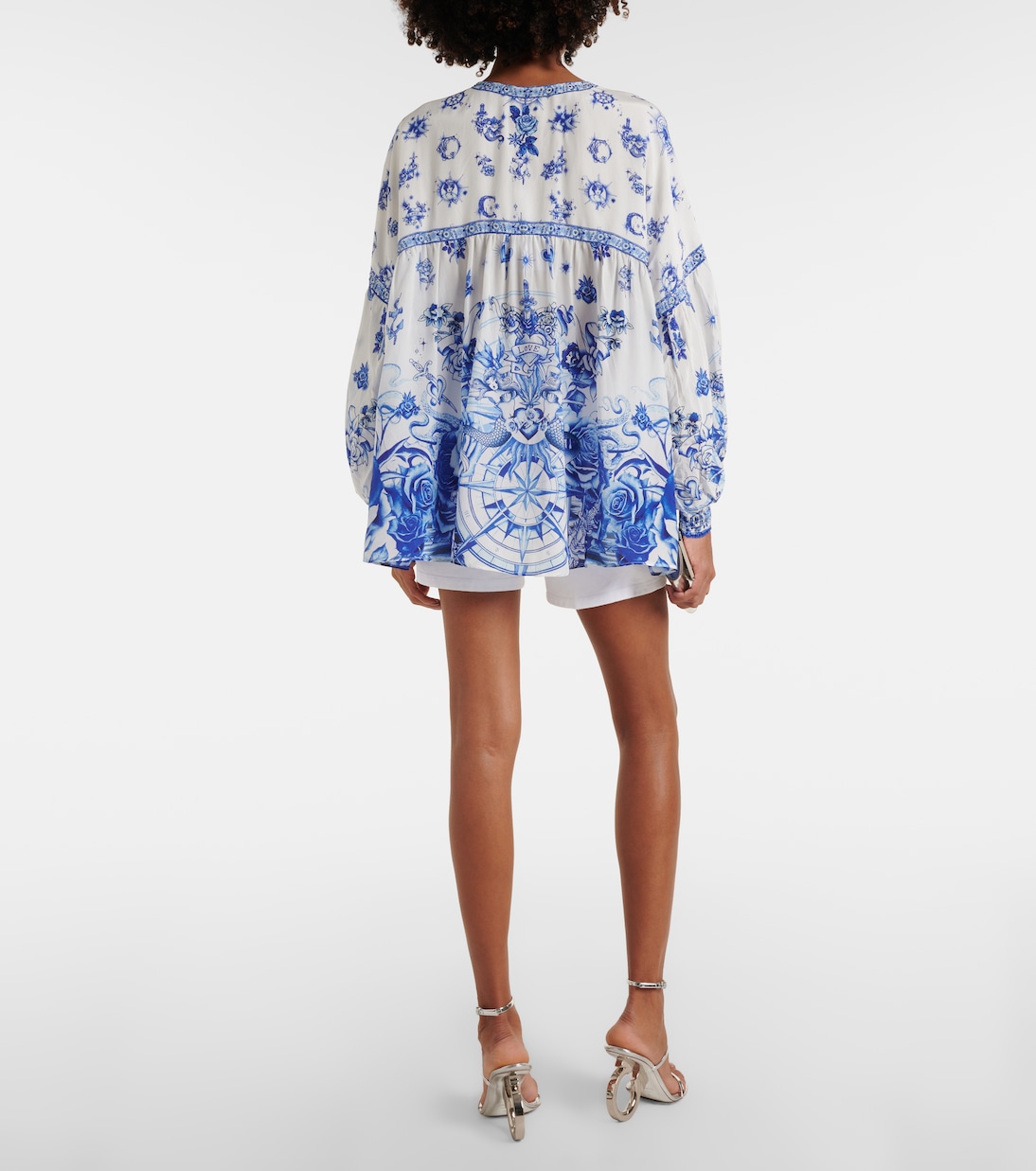 Blusa in seta con fiocco e stampa | Camilla