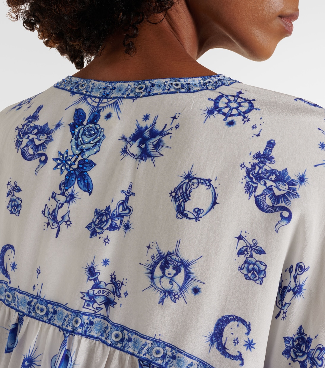 Blusa in seta con fiocco e stampa | Camilla