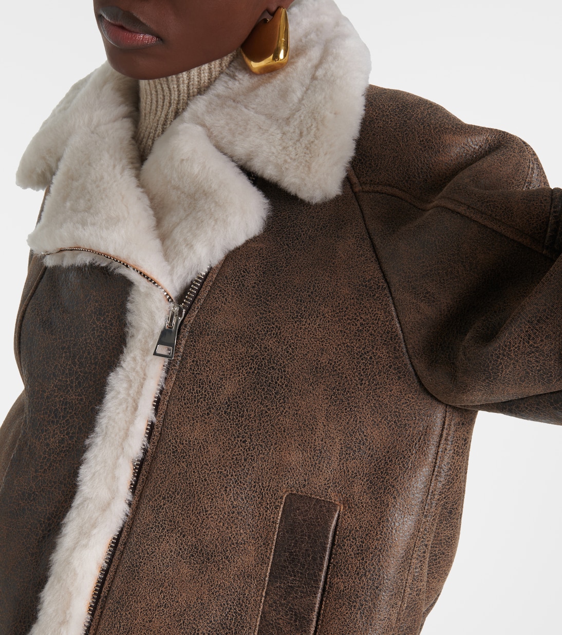 Chaqueta oversized de piel con borrego | Blancha
