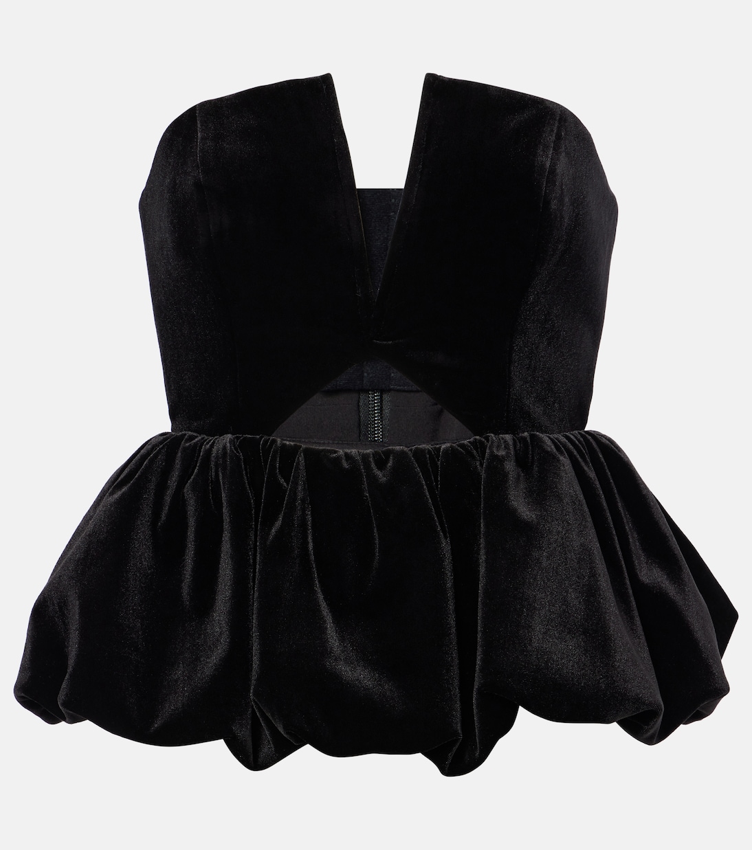 Cutout peplum velvet bandeau top in black Self Portrait Mytheresa