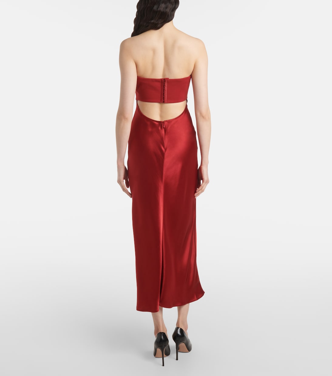 Wayfaring ruched ponte and satin gown | Staud