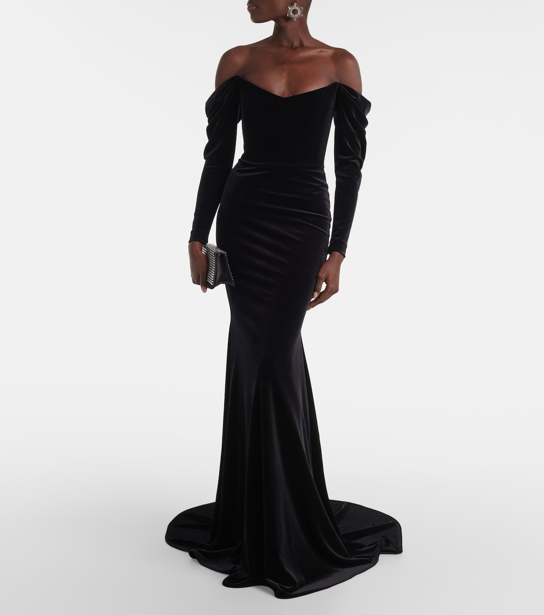 Robe longue asymétrique en velours | Alex Perry