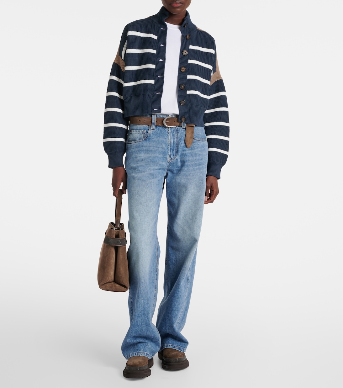 Cardigan in cotone a righe | Brunello Cucinelli