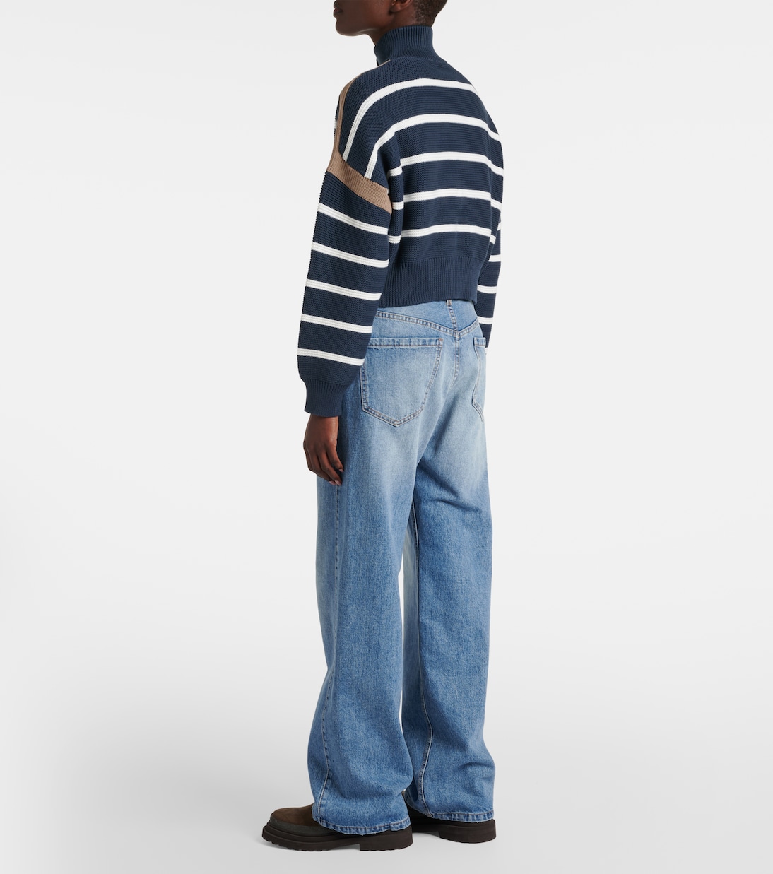 Cardigan in cotone a righe | Brunello Cucinelli
