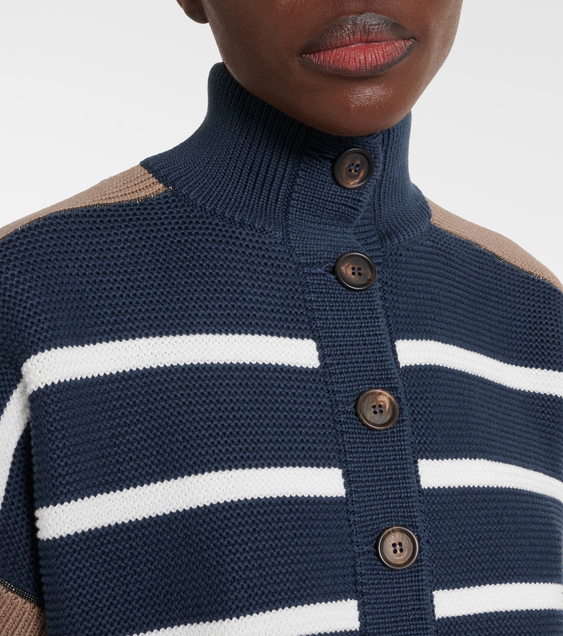 Cardigan in cotone a righe | Brunello Cucinelli