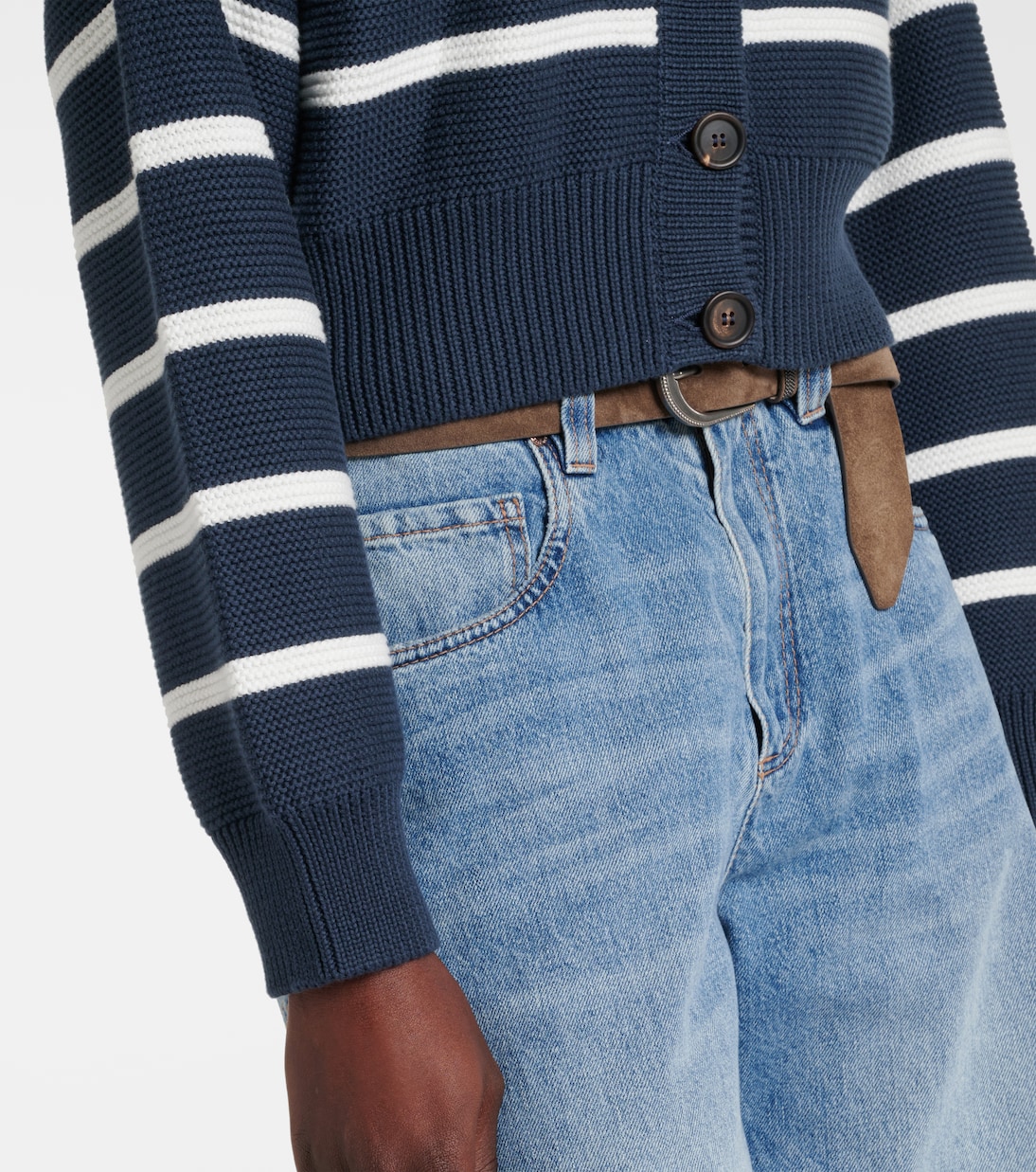 Cardigan in cotone a righe | Brunello Cucinelli
