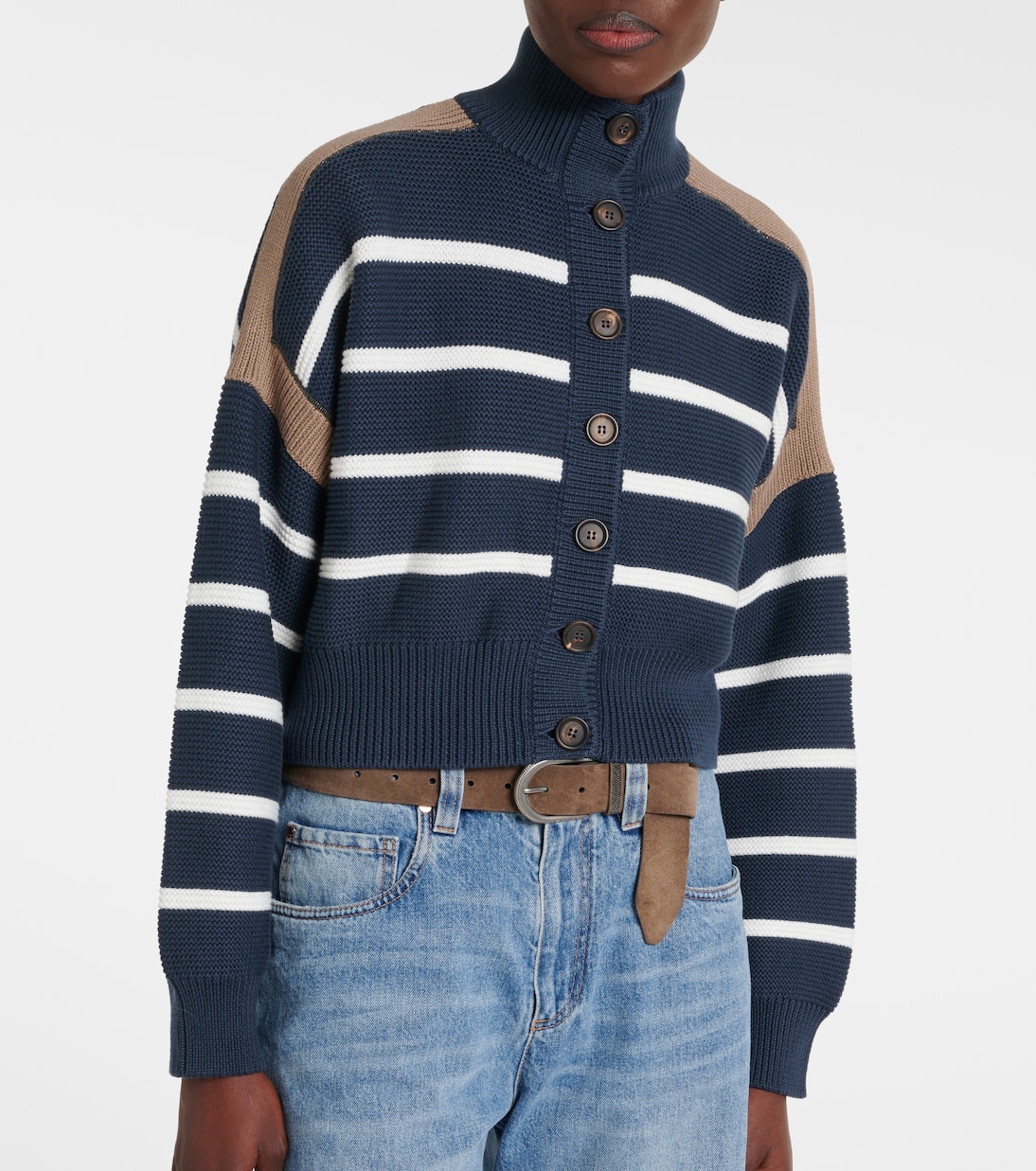 Cardigan in cotone a righe | Brunello Cucinelli