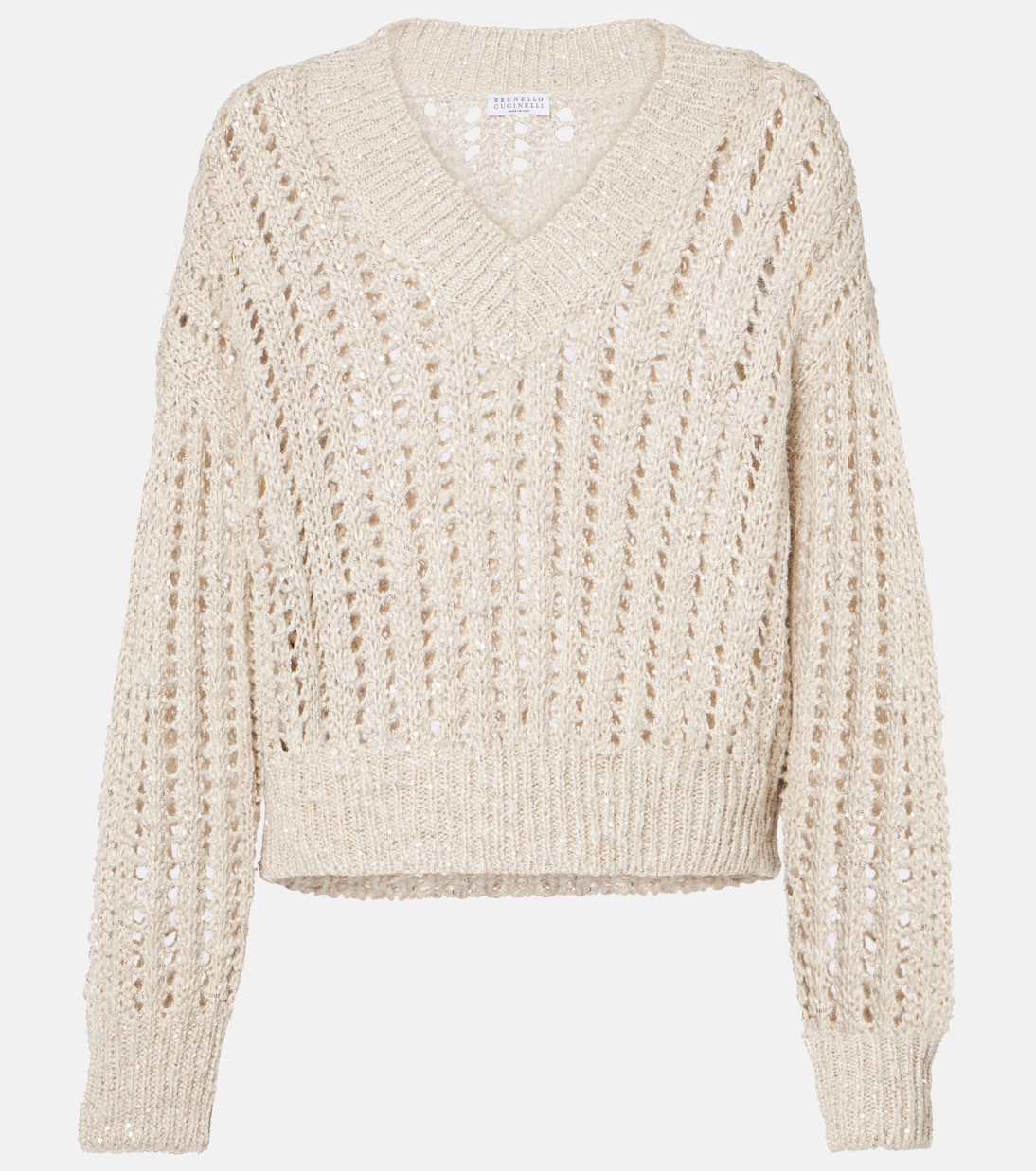 Embellished silk and linen-blend sweater | Brunello Cucinelli