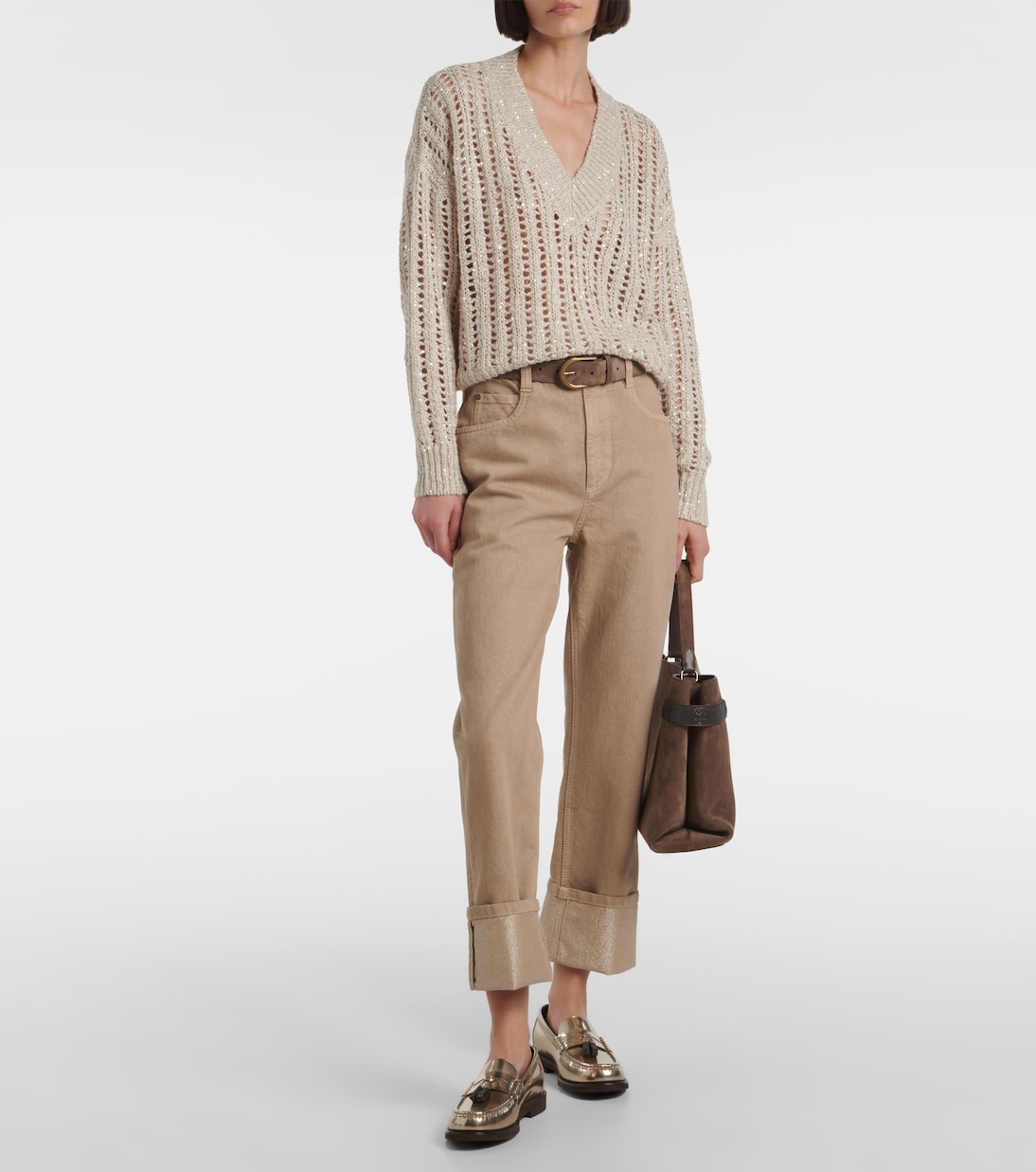 Embellished silk and linen-blend sweater | Brunello Cucinelli