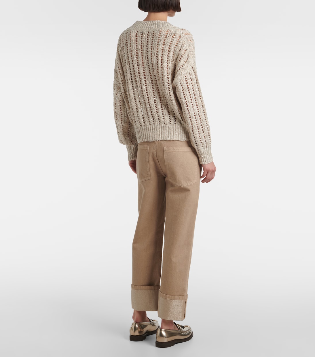 Embellished silk and linen-blend sweater | Brunello Cucinelli