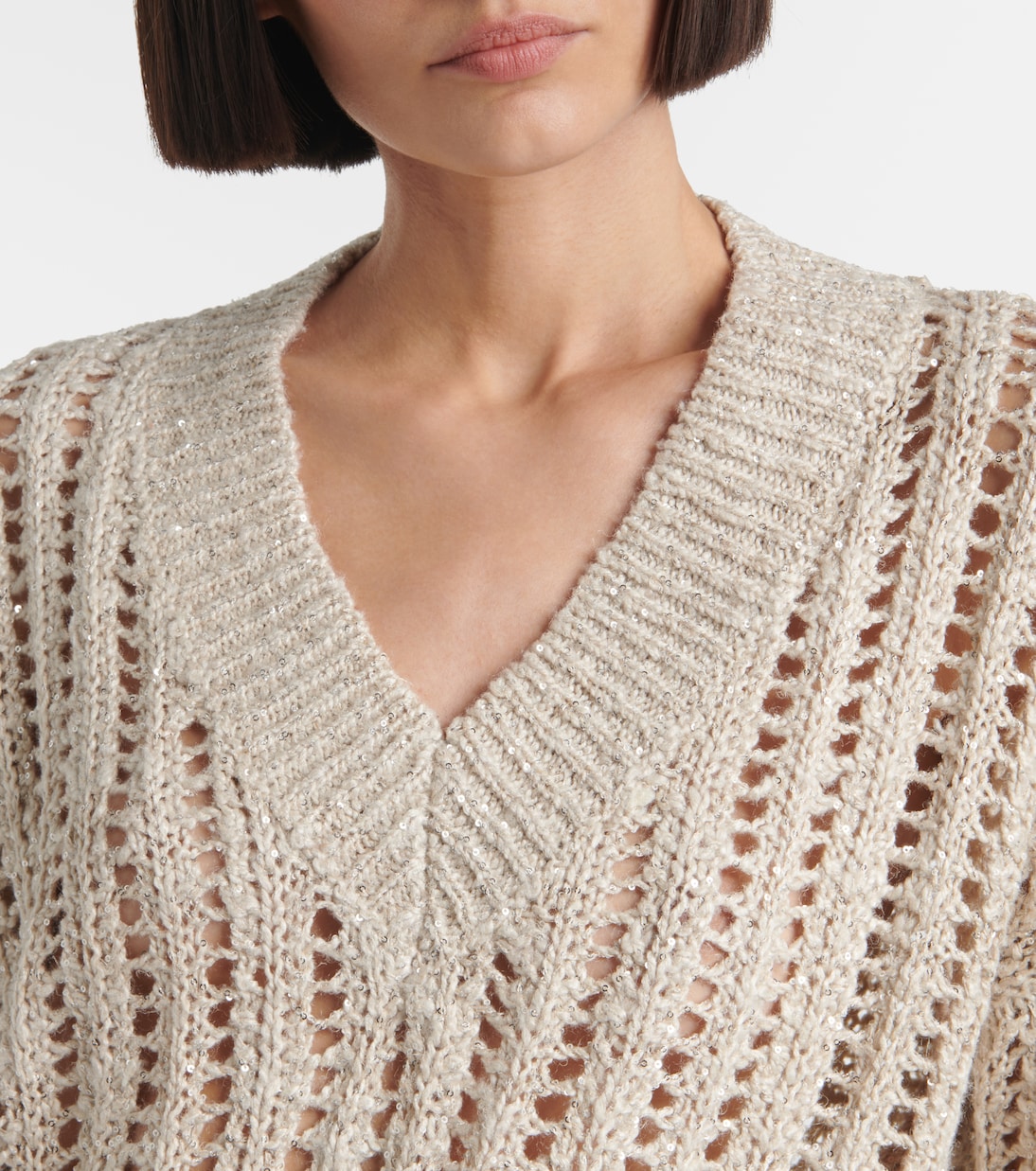 Embellished silk and linen-blend sweater | Brunello Cucinelli
