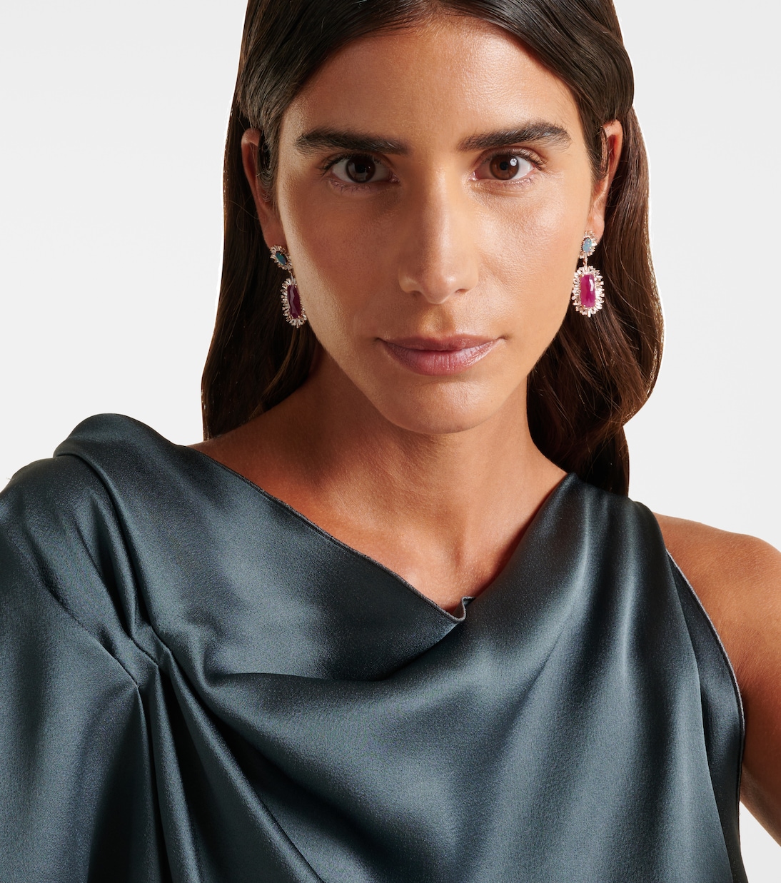 Boucles d'oreilles One of a Kind en or rose 18 ct, diamants, rubis et opale | Suzanne Kalan
