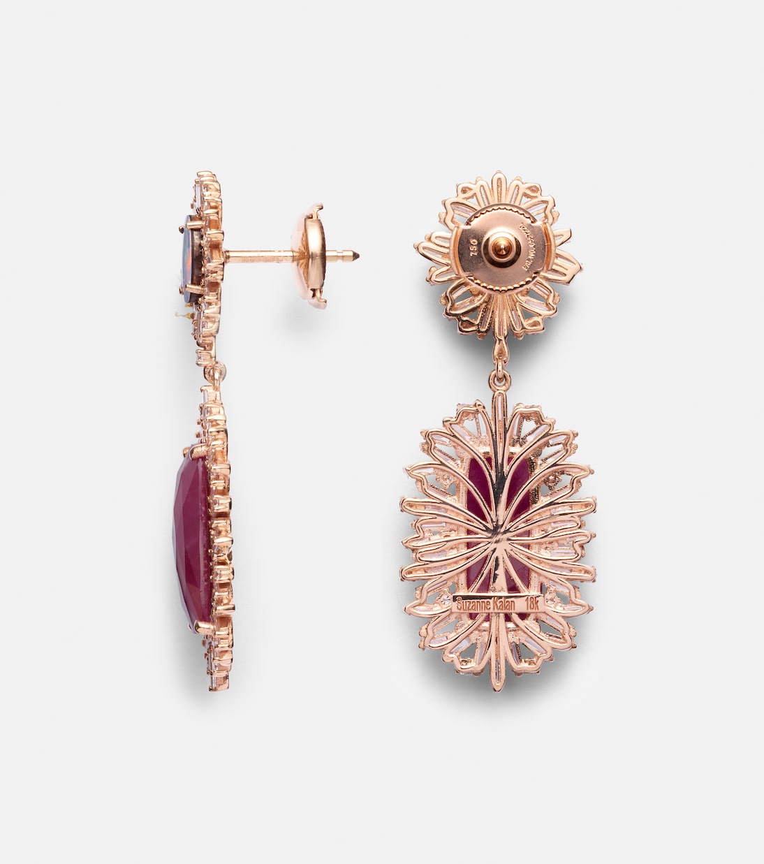 Boucles d'oreilles One of a Kind en or rose 18 ct, diamants, rubis et opale | Suzanne Kalan