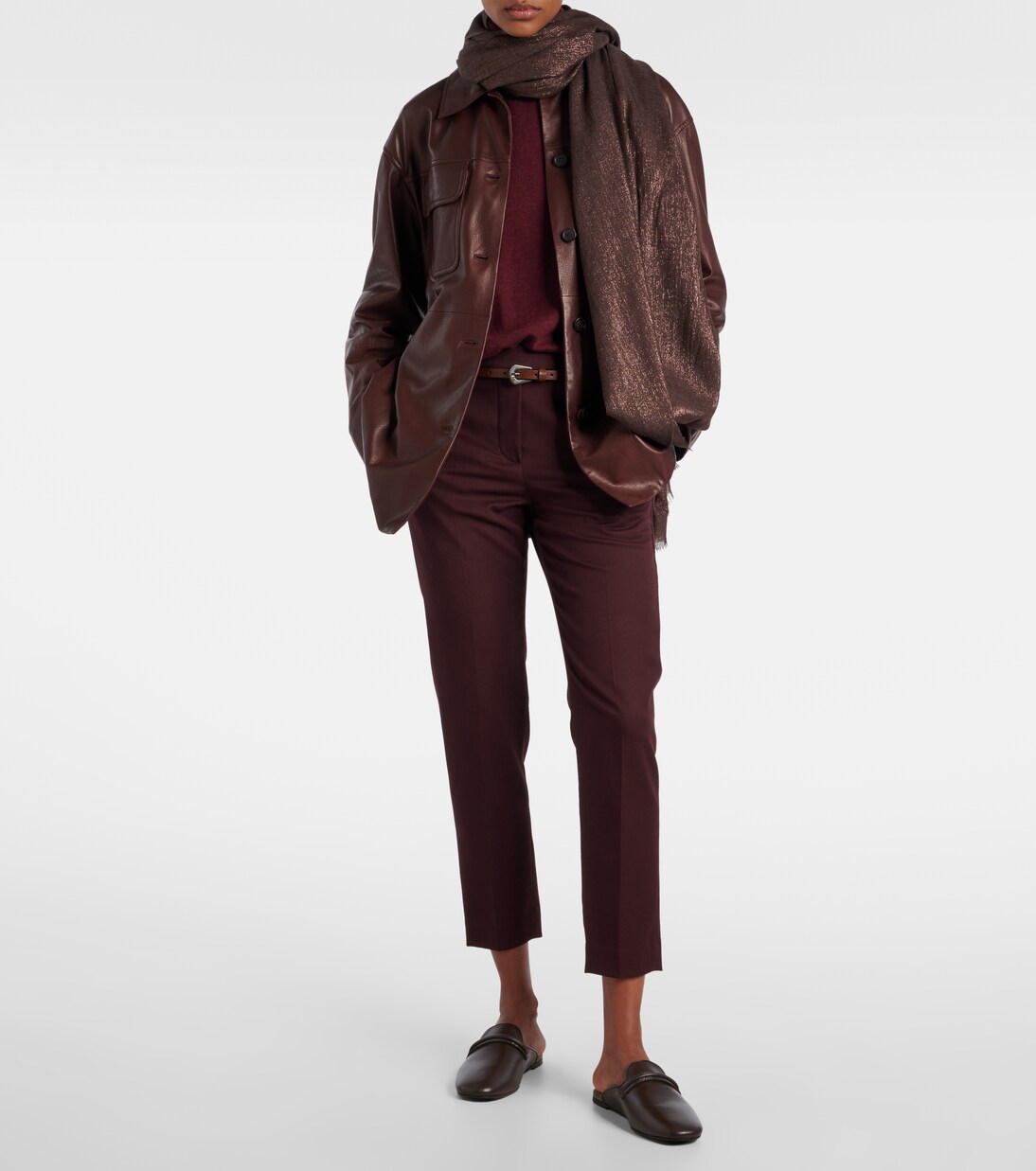 Chaqueta de piel con cinturón | Brunello Cucinelli