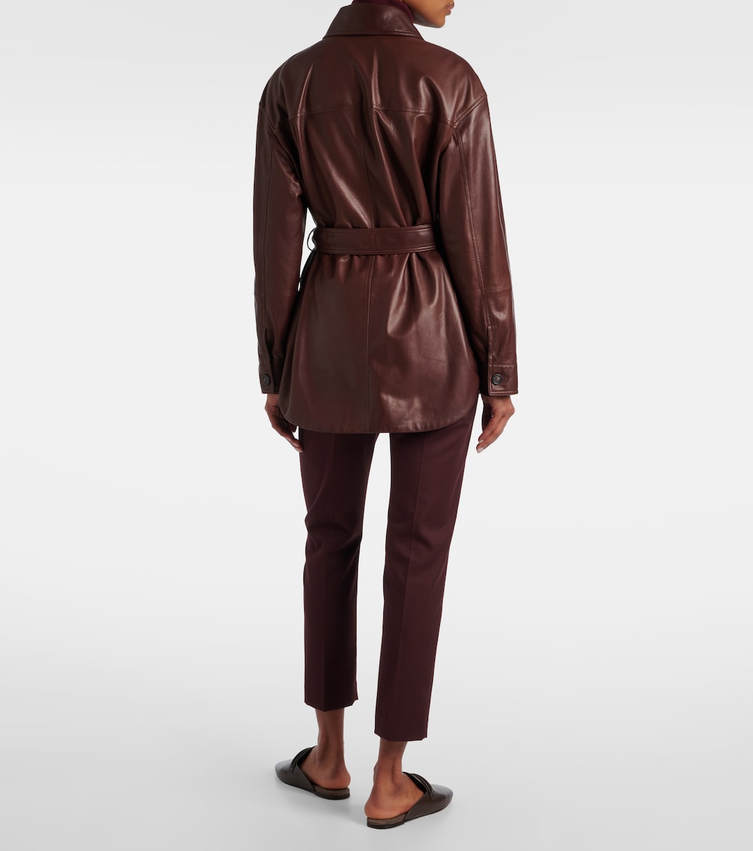 Chaqueta de piel con cinturón | Brunello Cucinelli