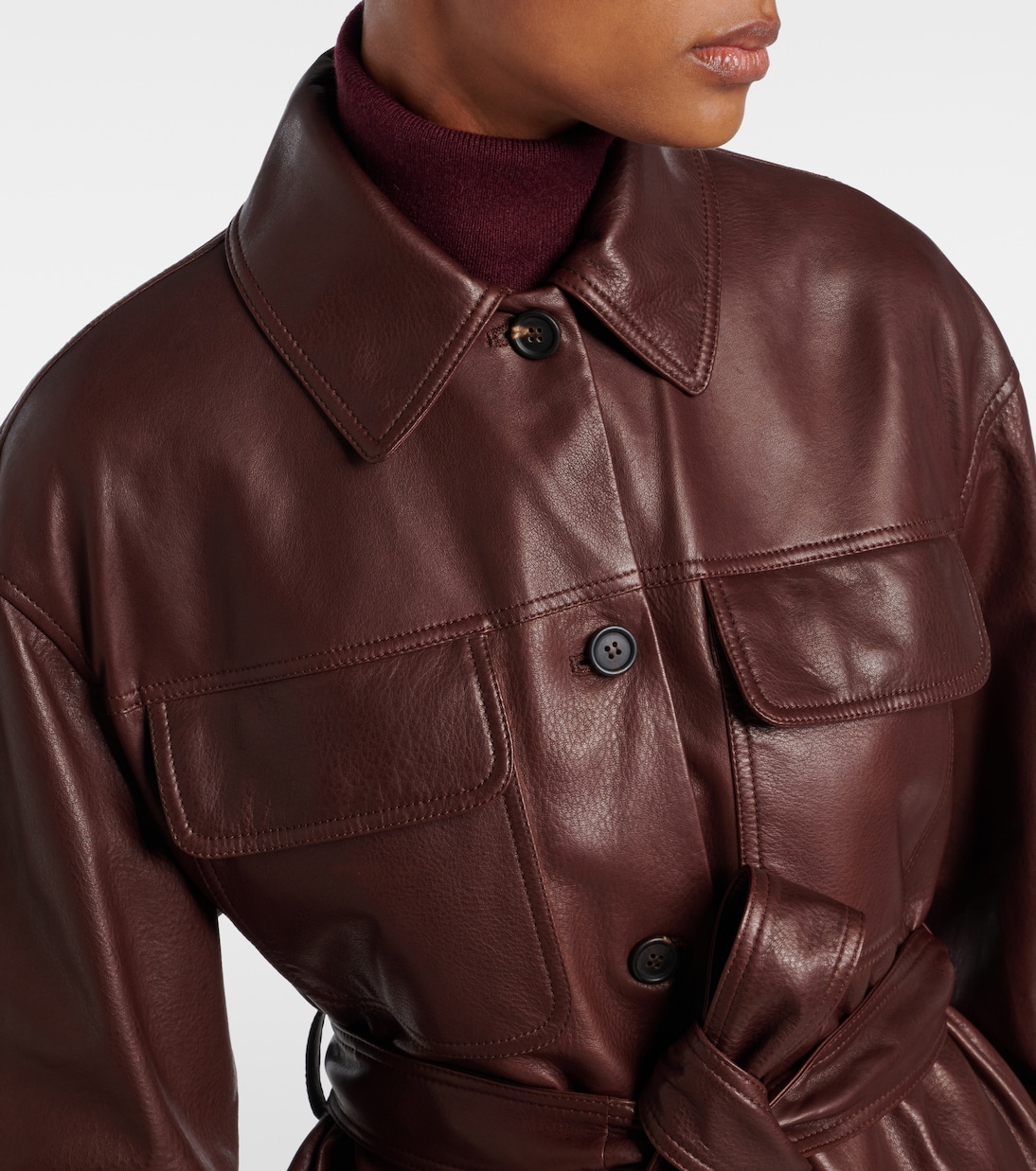 Chaqueta de piel con cinturón | Brunello Cucinelli
