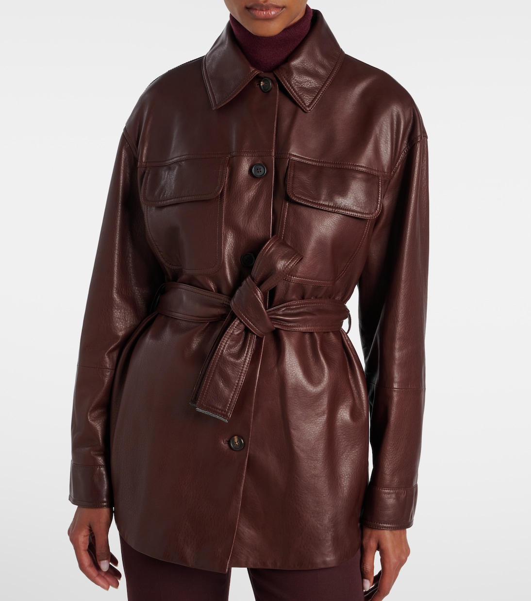 Chaqueta de piel con cinturón | Brunello Cucinelli