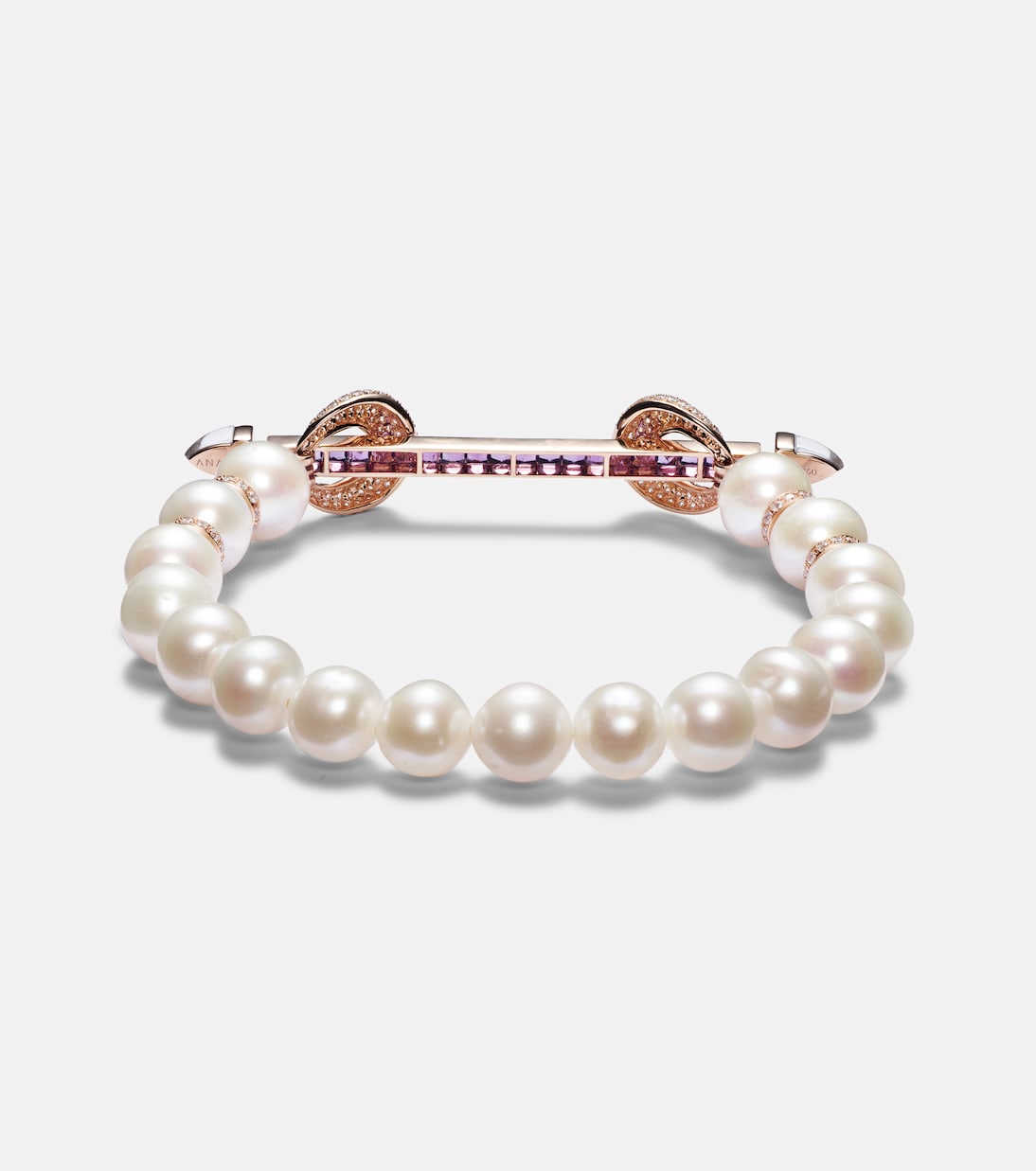 Chakra 18kt rose gold bracelet with peals and gemstones | Ananya