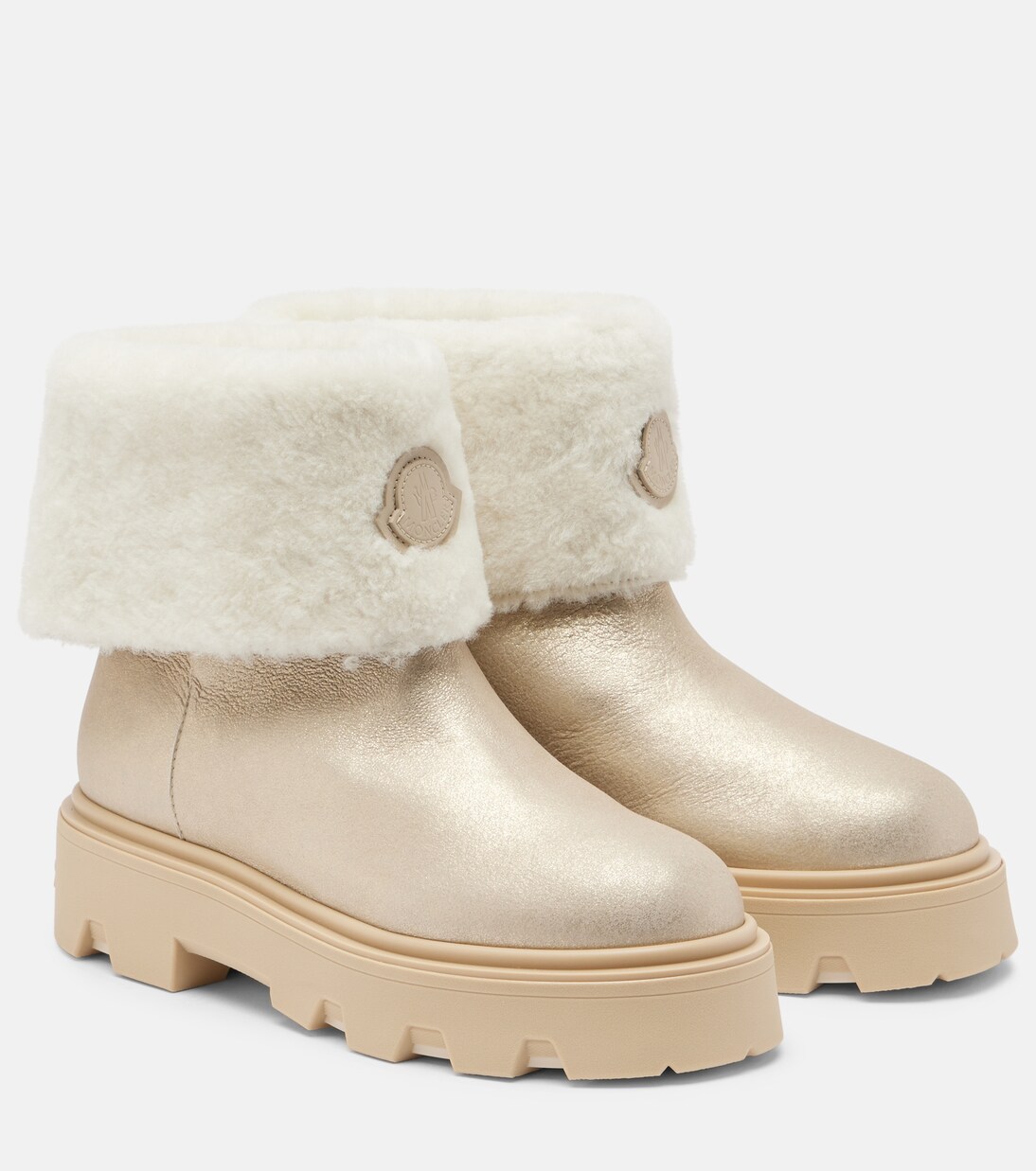 Aurea shearling-trimmed leather ankle boots | Moncler