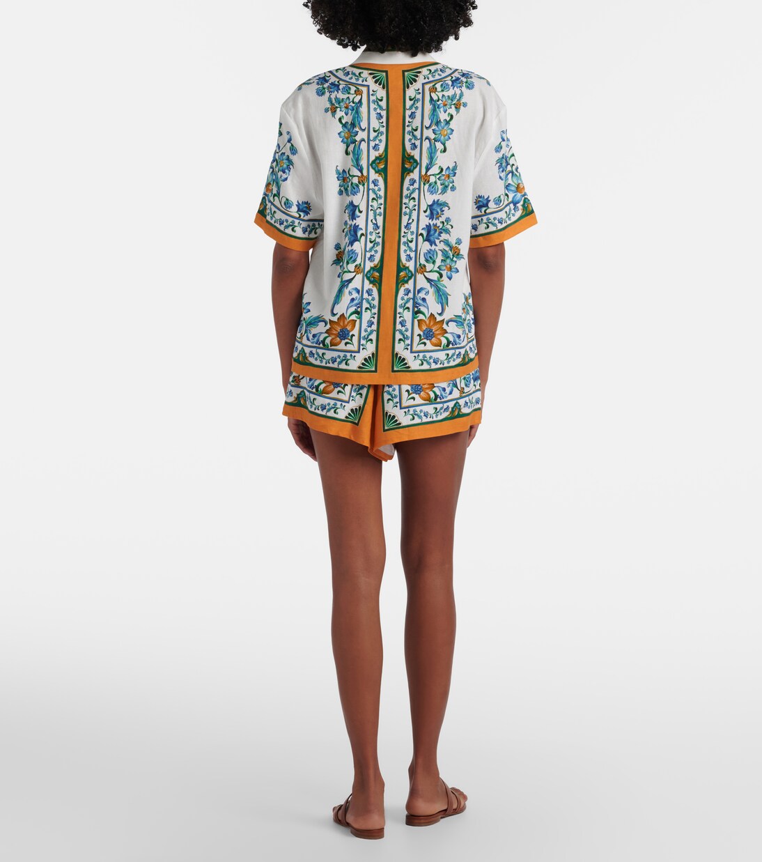 Flora Tile floral linen-blend shorts | Farm Rio