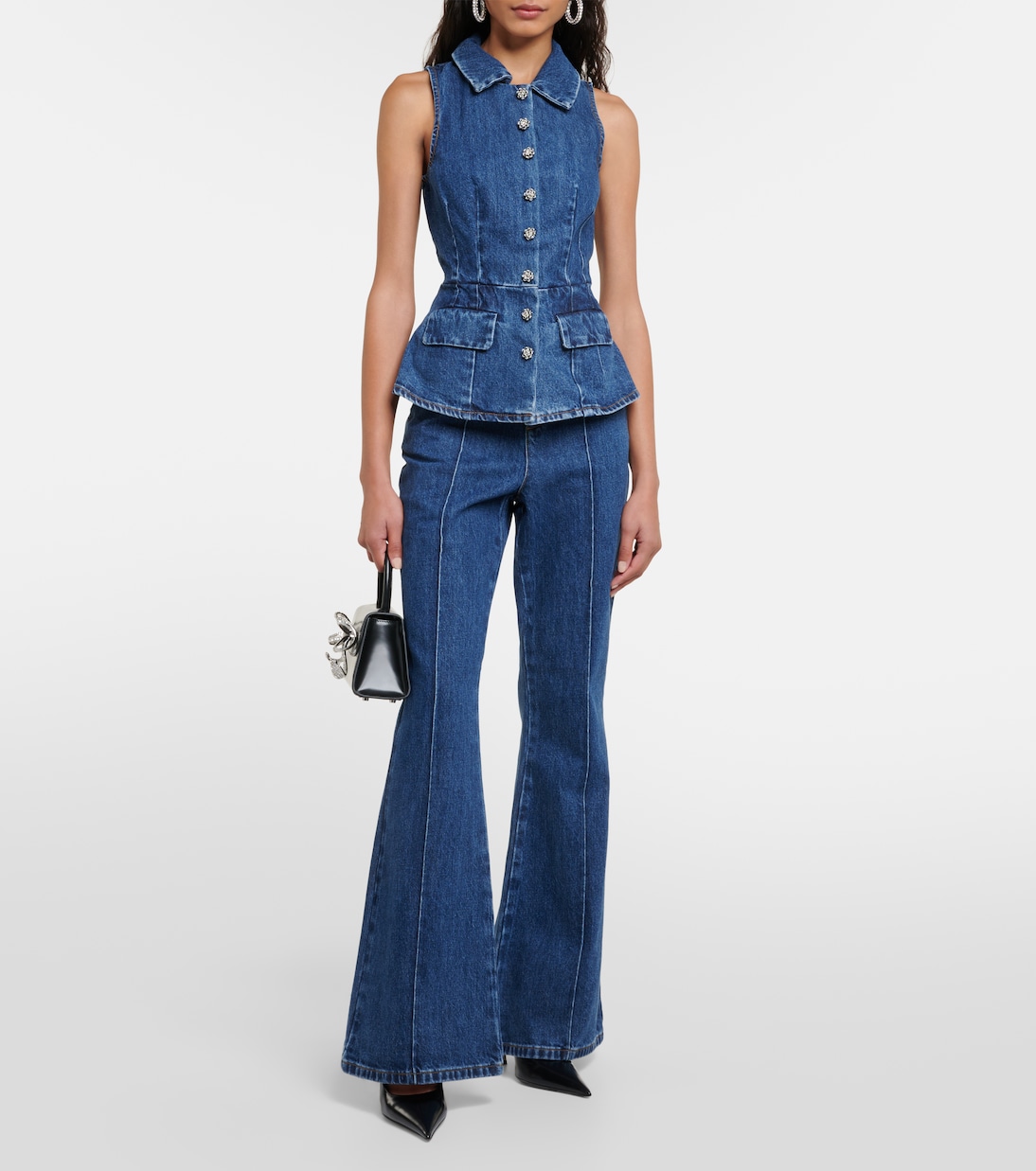 Ensemble de veste sans manches et pantalon en jean | Self-Portrait