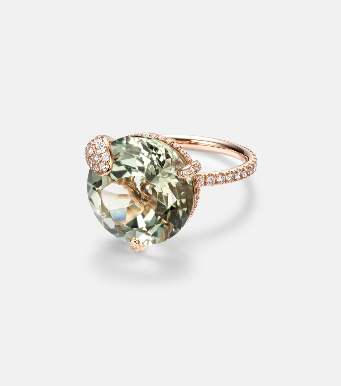 Anello Peekaboo in oro rosa 18kt con prasiolite e diamanti, gioiello esclusivo per giovani alla moda