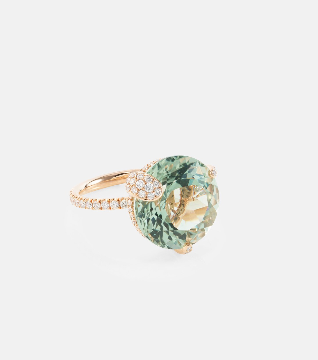 Anello Peekaboo in oro rosa 18kt con prasiolite e diamanti, gioiello esclusivo per giovani alla moda