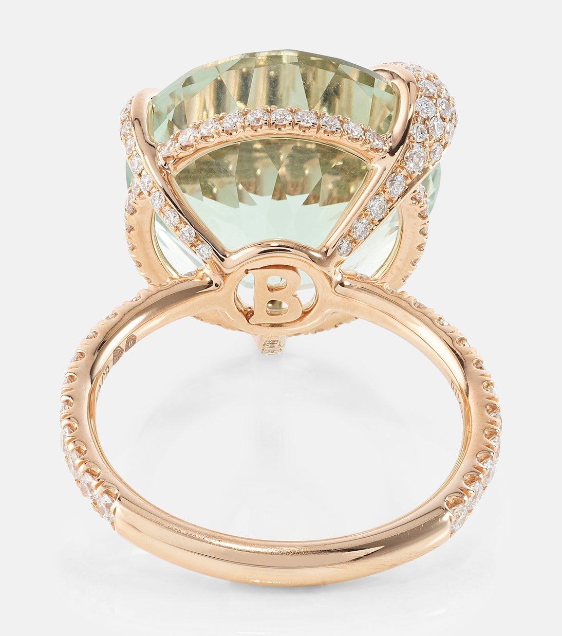 Anello Peekaboo in oro rosa 18kt con prasiolite e diamanti, gioiello esclusivo per giovani alla moda