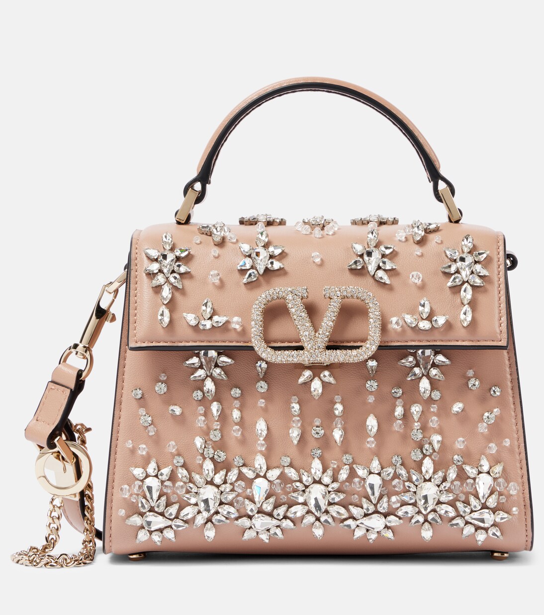 VSling Mini Swarovski embellished leather tote bag in beige Valentino Garavani Mytheresa